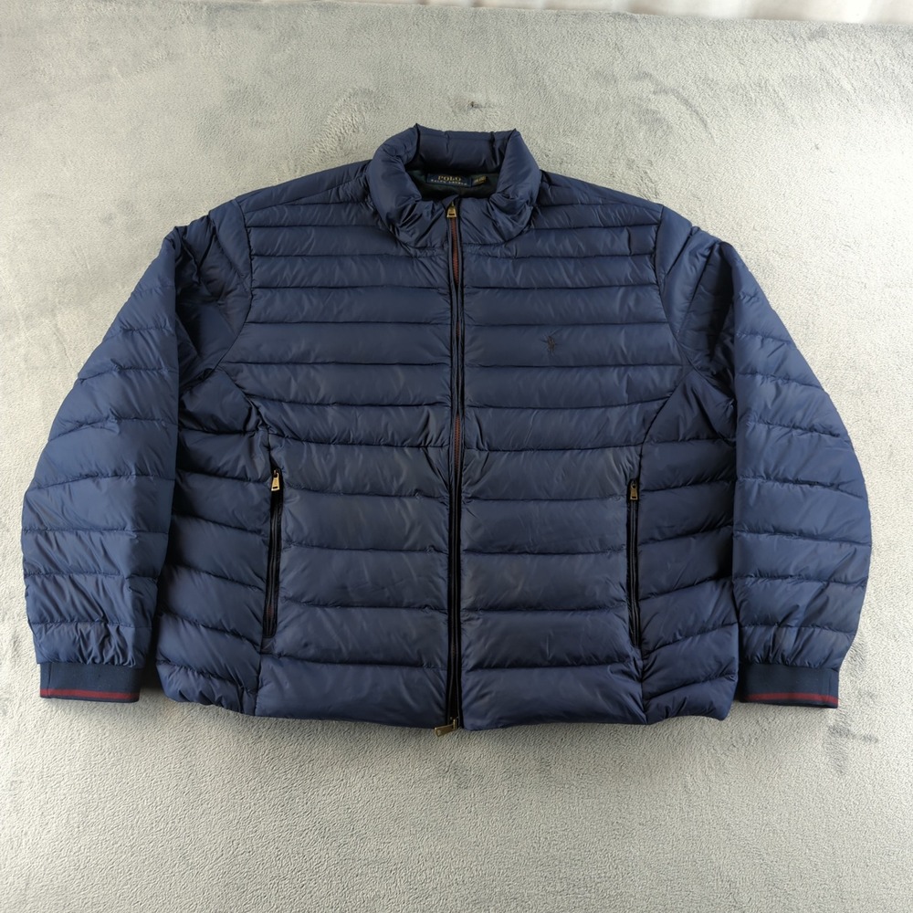 Polo Ralph Lauren Down Puffer Jacket Mens 3XB Navy Big Tall Full Zip Coat Plaid